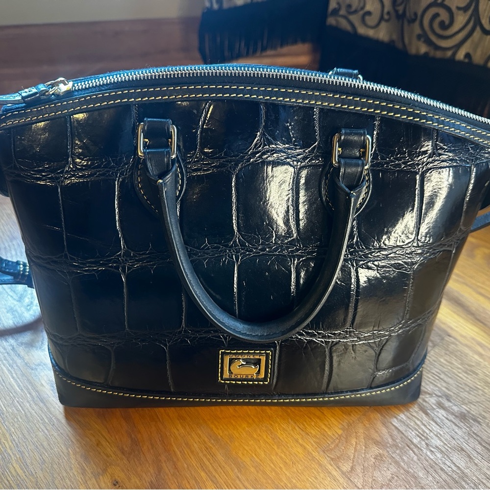 Dooney & Bourke Black Croc-Embossed Leather Satchel